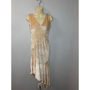 Vintage Janine Italy Blush V Neck Formal Evening Wear Asymmetric Midi Dress M